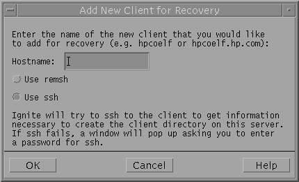 Add New Client for Recovery Dialog Box