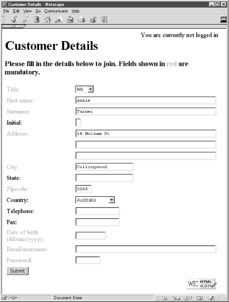 customer database form